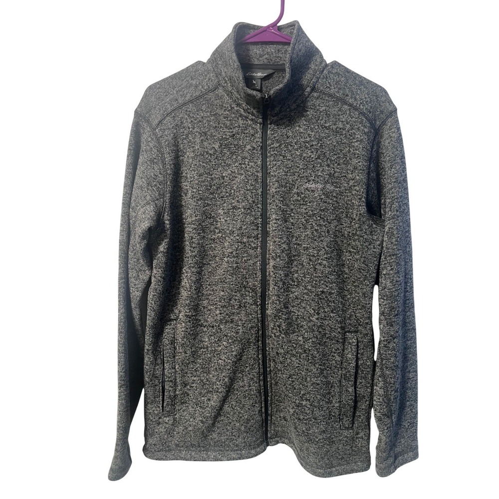 Eddie Bauer Fleece Jacket Mens S Gray Full Zip Marled Knit - Picture 2 of 8